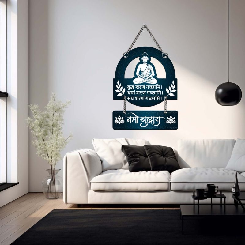 GIFTMEBAZAR Buddha Namo Buddhaya Sanskrit Mantra Wall Hanging Decoration With Chain Hanging for Home Office Living Room Home Decor Wall Art Wall Decoration Gift items